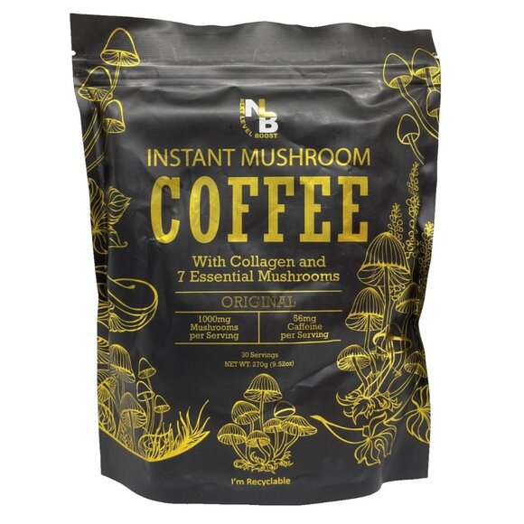 Next Level Boost Instant Mushroom Coffee Collagen and 7 Essential Mushrooms 270g - Picture 1 of 2